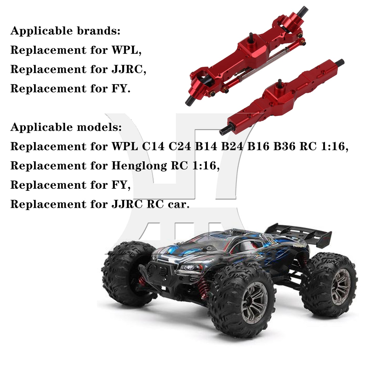 BQLZR 2Pieces RC1:16 Red Al. Front Rear Bridge Shaft Set Replacement for Henglong