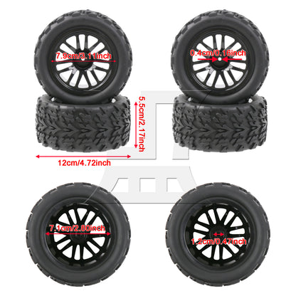 BQLZR 4Pieces RC1:10 Wheels Tires 12mm Hex Replacement for ARRMA ARA4203V3T1 Black