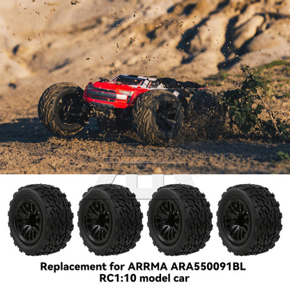 BQLZR 4Pieces RC1:10 Wheels Tires 12mm Hex Replacement for ARRMA ARA4203V3T1 Black