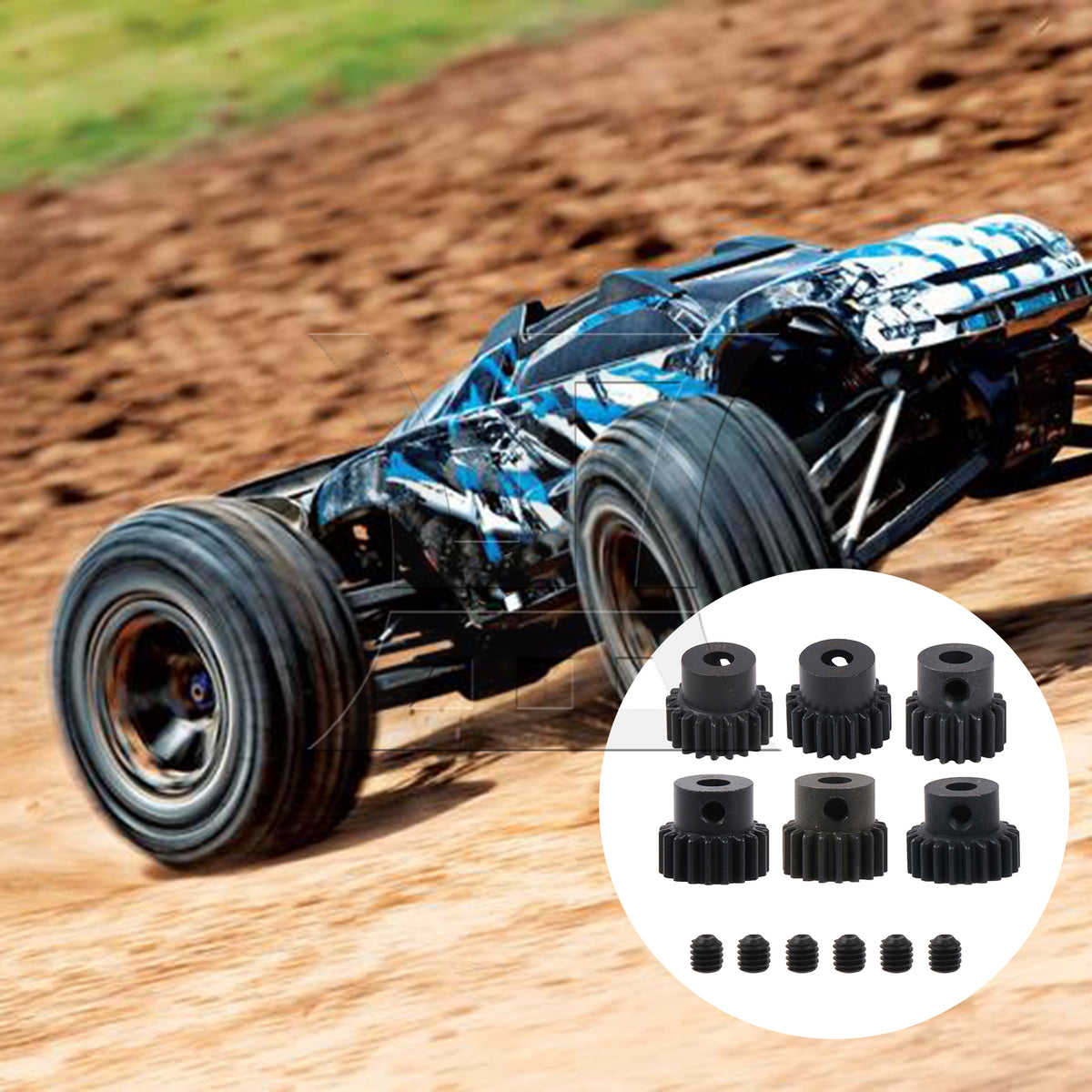 BQLZR 6Pieces RC1:8 Steel Pinion Gear 0.8 M 5mm 16T-21T 32P Replacement for TRAXXAS