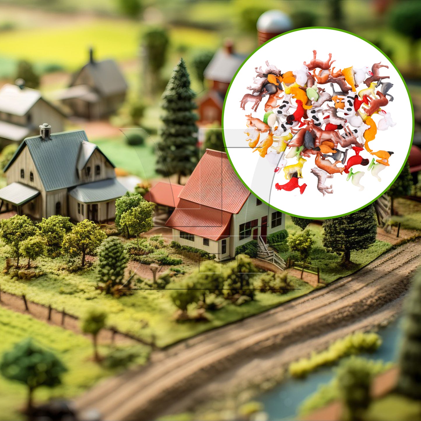 BQLZR 60 Pieces 1:50 Scale Farm Animal Figurines for Sand Table Architectural Model