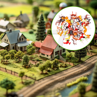 BQLZR 60 Pieces 1:50 Scale Farm Animal Figurines for Sand Table Architectural Model
