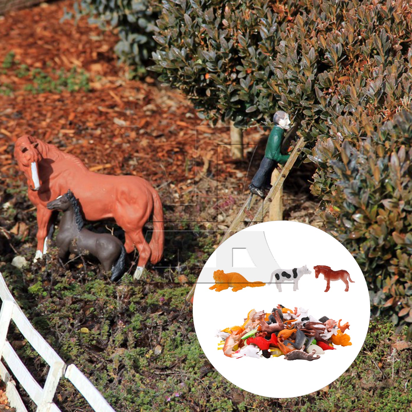 BQLZR 60 Pieces 1:50 Scale Farm Animal Figurines for Sand Table Architectural Model