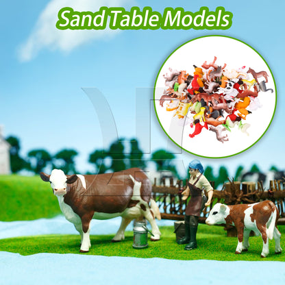 BQLZR 60 Pieces 1:50 Scale Farm Animal Figurines for Sand Table Architectural Model