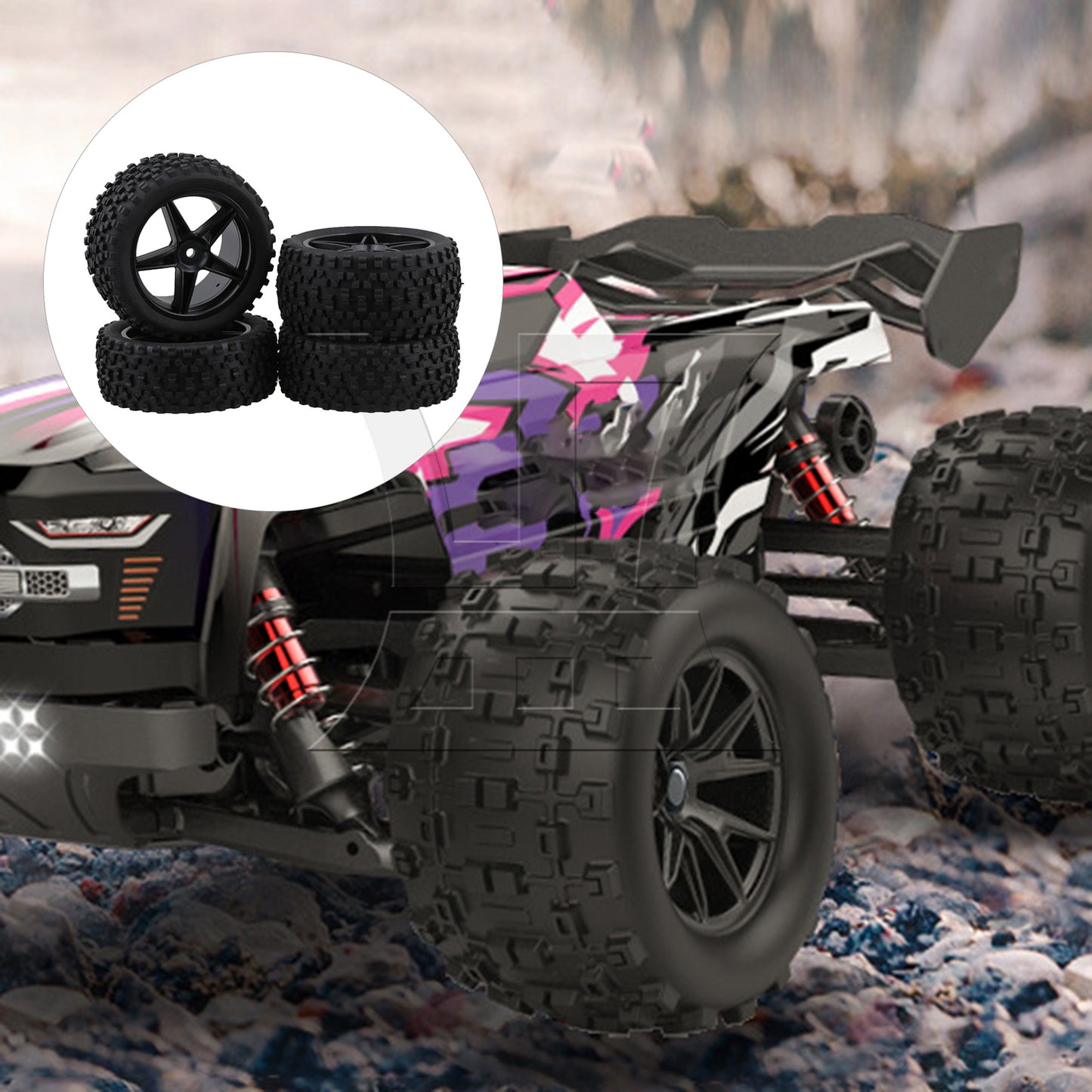 BQLZR RC1:10 off-road vehicle 2PCS front and 2PCS rear black dot leather tires and pentagram perforated black wheels