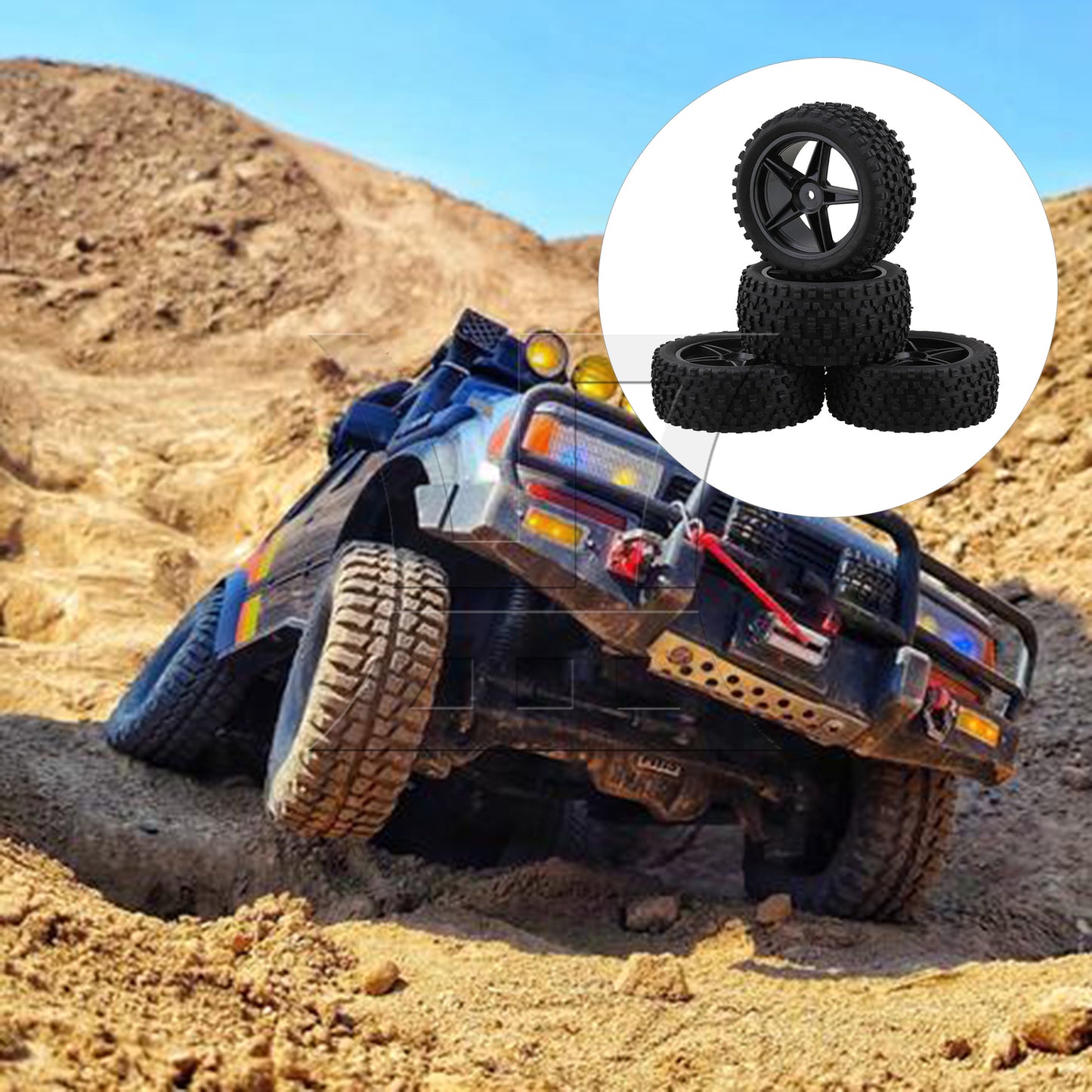 BQLZR RC1:10 off-road vehicle 2PCS front and 2PCS rear black dot leather tires and pentagram perforated black wheels