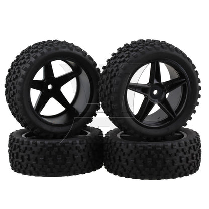 BQLZR RC1:10 off-road vehicle 2PCS front and 2PCS rear black dot leather tires and pentagram perforated black wheels