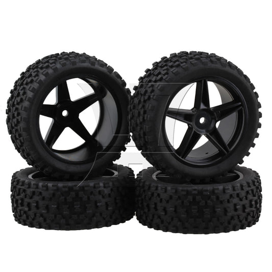 BQLZR RC1:10 off-road vehicle 2PCS front and 2PCS rear black dot leather tires and pentagram perforated black wheels