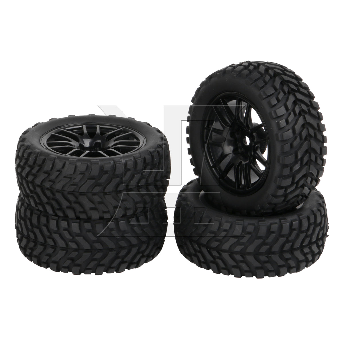 BQLZR 4PCS RC1:10 Flat Run Pulling Car Tire Pulling Tire Leather and 14 spoke Black Wheel Hub (20610)