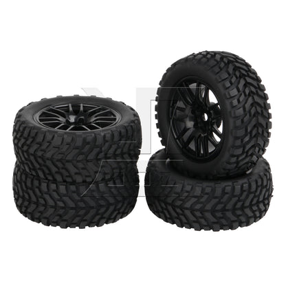BQLZR 4PCS RC1:10 Flat Run Pulling Car Tire Pulling Tire Leather and 14 spoke Black Wheel Hub (20610)