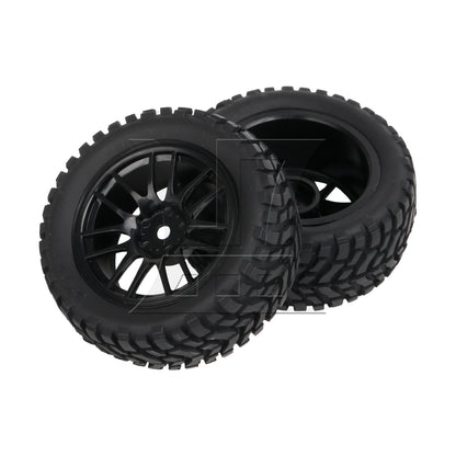 BQLZR 4PCS RC1:10 Flat Run Pulling Car Tire Pulling Tire Leather and 14 spoke Black Wheel Hub (20610)
