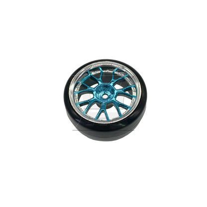 BQLZR 1pc RC1:10 On Road Car Drift Tires And Y-Shaped Electroplated Blue Wheels 290148 For Diy Model Projects