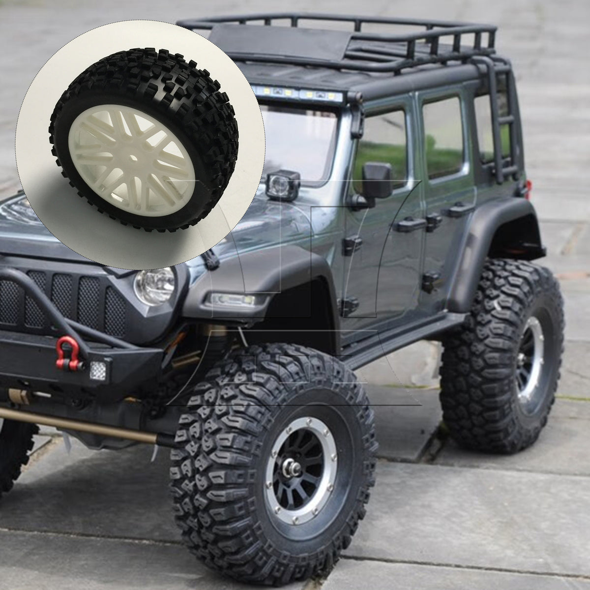 BQLZR 2pcs RC1:10 Off-road Vehicle Rear Wheel with Black Dotted Tread and White Wheel Wheel Model Acceossories
