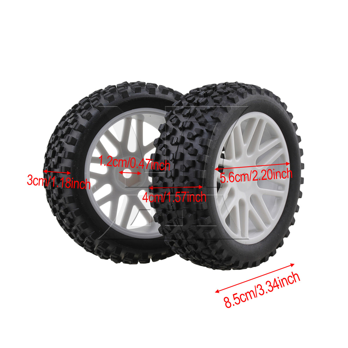 BQLZR 2pcs RC1:10 Off-road Vehicle Rear Wheel with Black Dotted Tread and White Wheel Wheel Model Acceossories