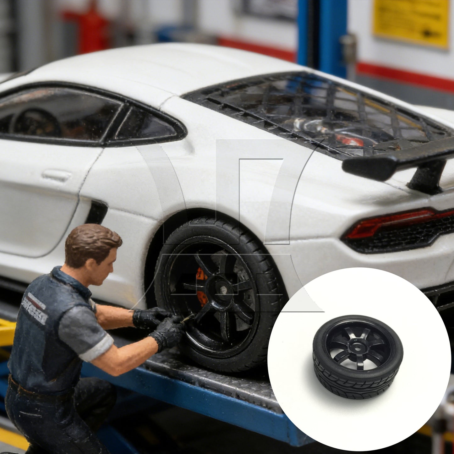 BQLZR 4 Pieces RC 1:10 Rubber Tyre and Plastic 7-Spoke Wheel Rim for On Road Black