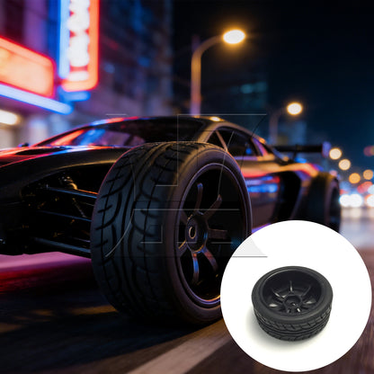 BQLZR 4 Pieces RC 1:10 Rubber Tyre and Plastic 7-Spoke Wheel Rim for On Road Black