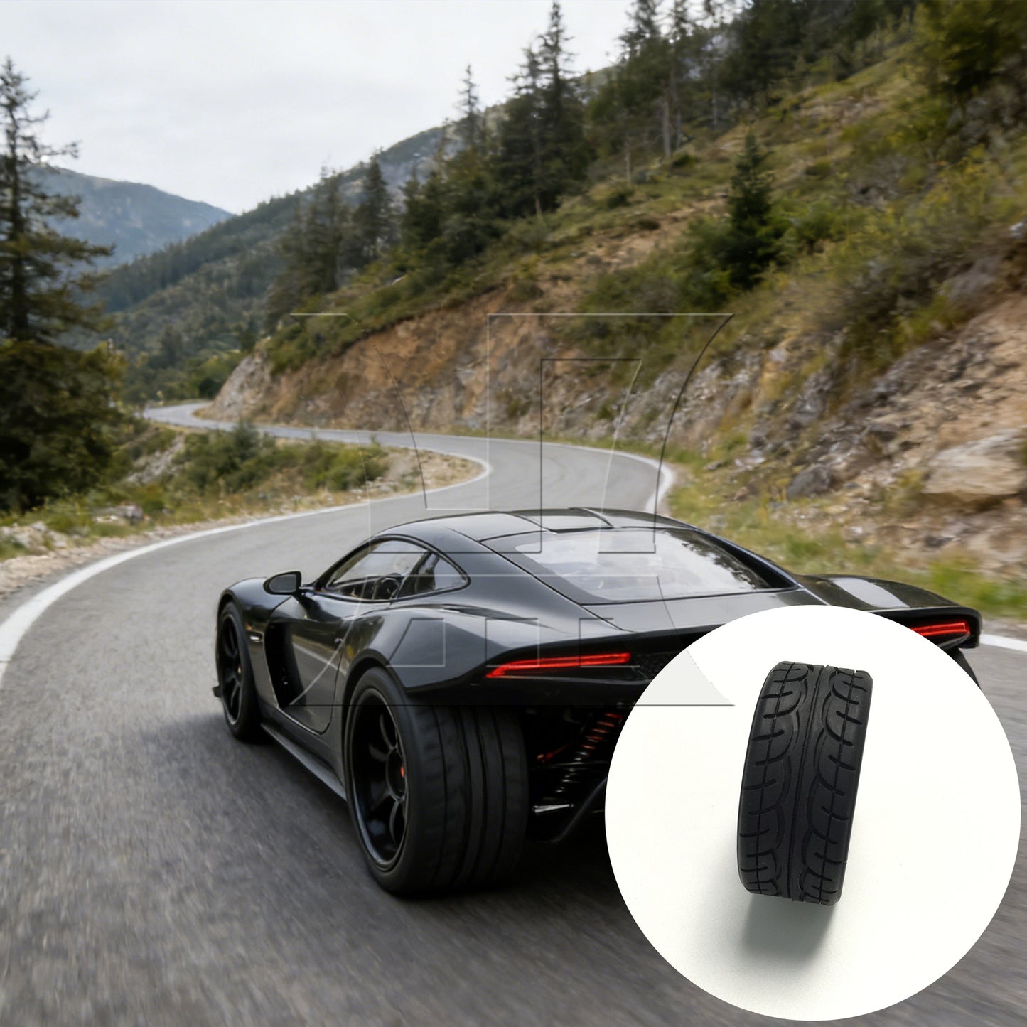 BQLZR 4 Pieces RC 1:10 Rubber Tyre and Plastic 7-Spoke Wheel Rim for On Road Black