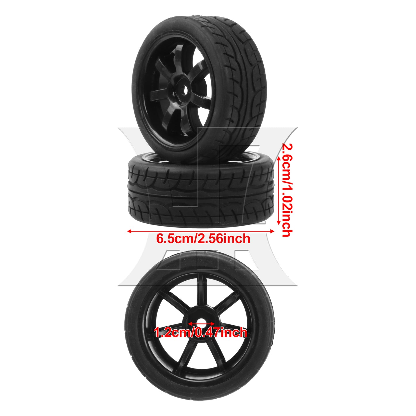 BQLZR 4 Pieces RC 1:10 Rubber Tyre and Plastic 7-Spoke Wheel Rim for On Road Black