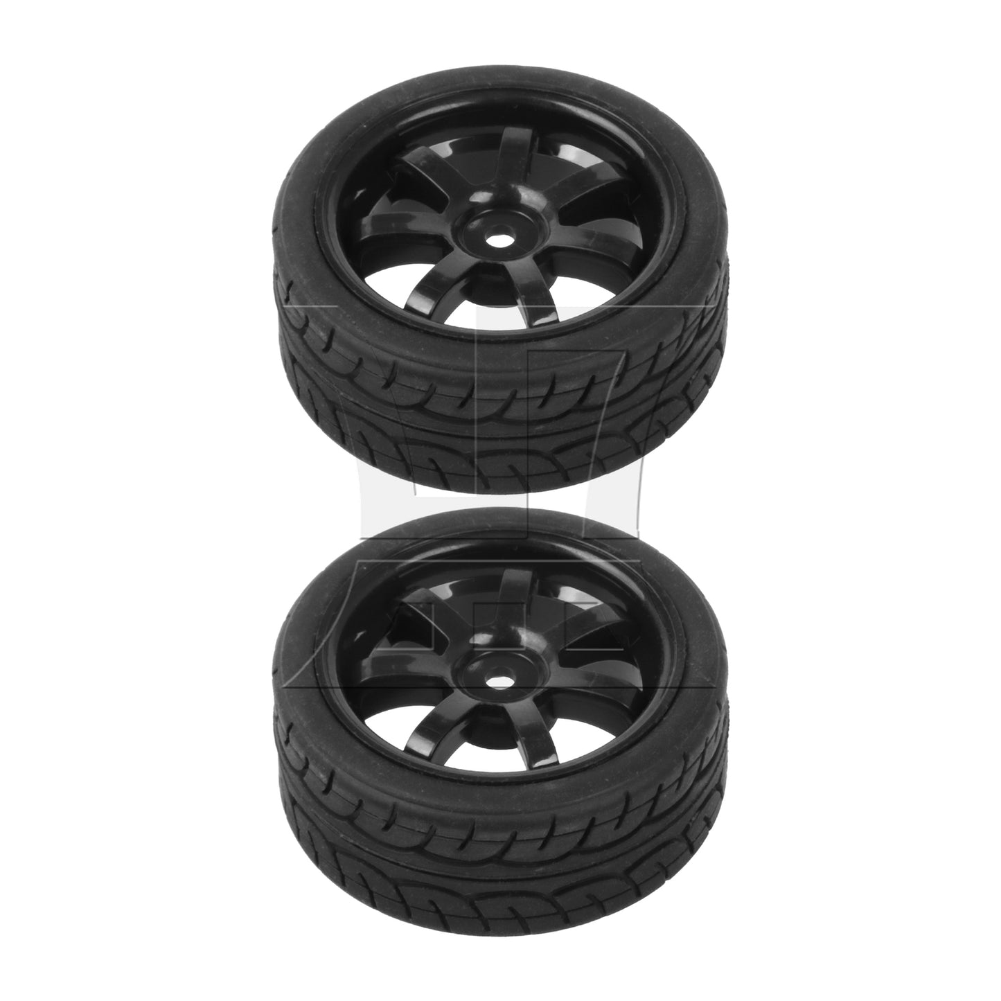 BQLZR 4 Pieces RC 1:10 Rubber Tyre and Plastic 7-Spoke Wheel Rim for On Road Black