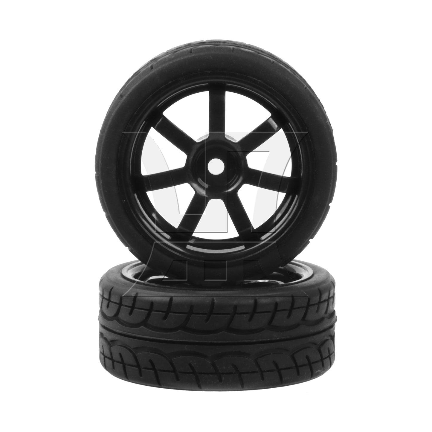 BQLZR 4 Pieces RC 1:10 Rubber Tyre and Plastic 7-Spoke Wheel Rim for On Road Black