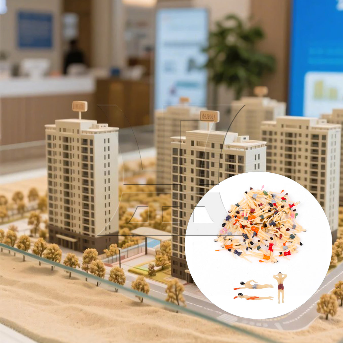 BQLZR 50 Pieces Multicolor Architecture Swimming Model Figures 1:100 Men Women Set