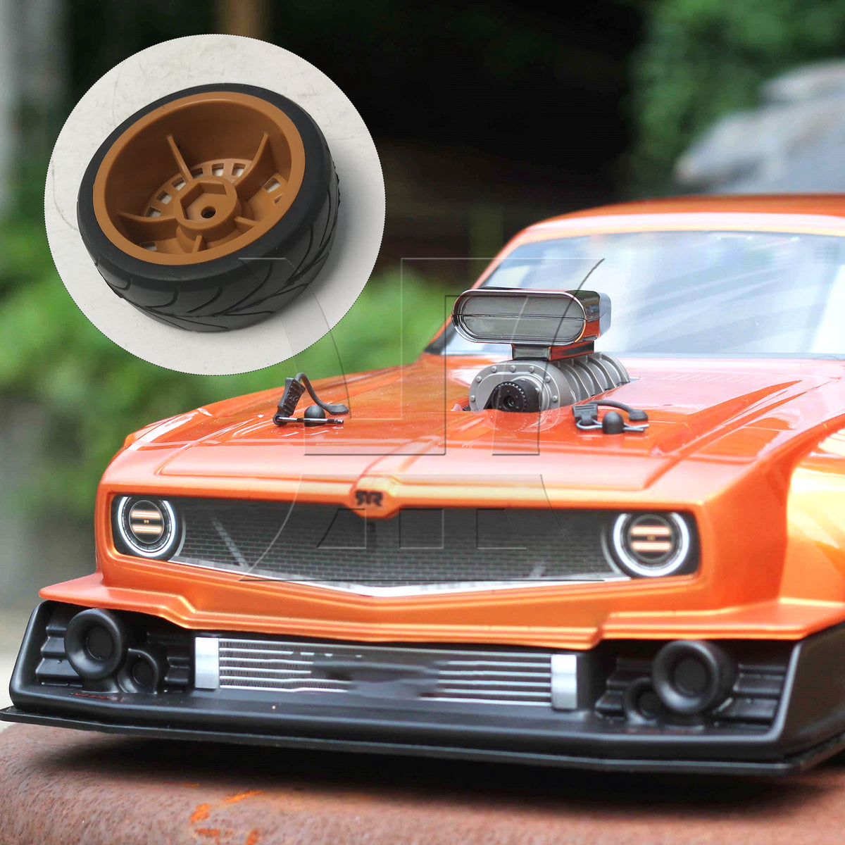 BQLZR 1pc RC1:10 Flat Sports Car Eight-Character Rubber Tires and Plastic Wheels, Coffee Color Model Car Replacement Parts