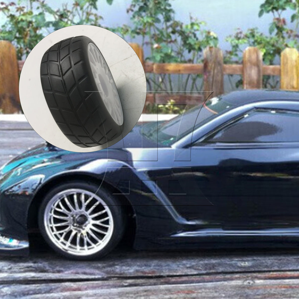 BQLZR 1pc RC1:10 Flat Sports Car Checkered Rubber Tire and Plastic Wheels White Model Car Replacement Parts