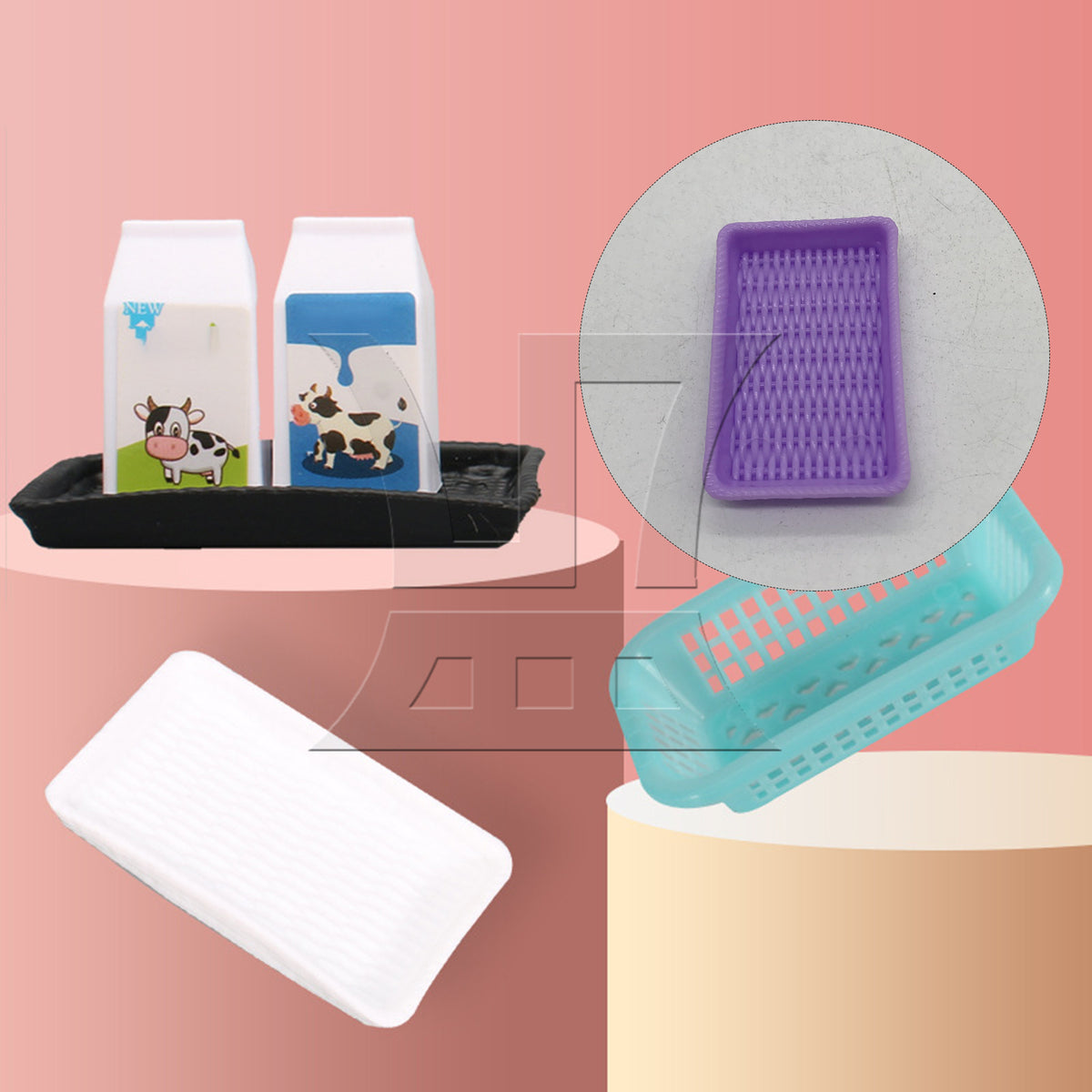 BQLZR 1pc DIY Scene Mini Rectangular Dining Plate Purple for Indoor Model