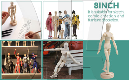 BQLZR Wooden Human Mannequin 8 Inch Manikin Sketch Model Art/ARTIST Unisex Model