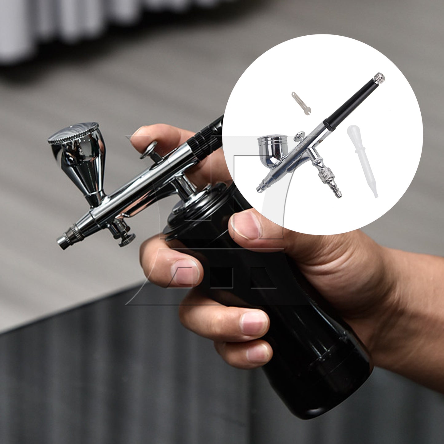 BQLZR Dual Action Airbrush 0.5mm Nozzle Dia Gravity Spray Set Paint Art Kit Silver