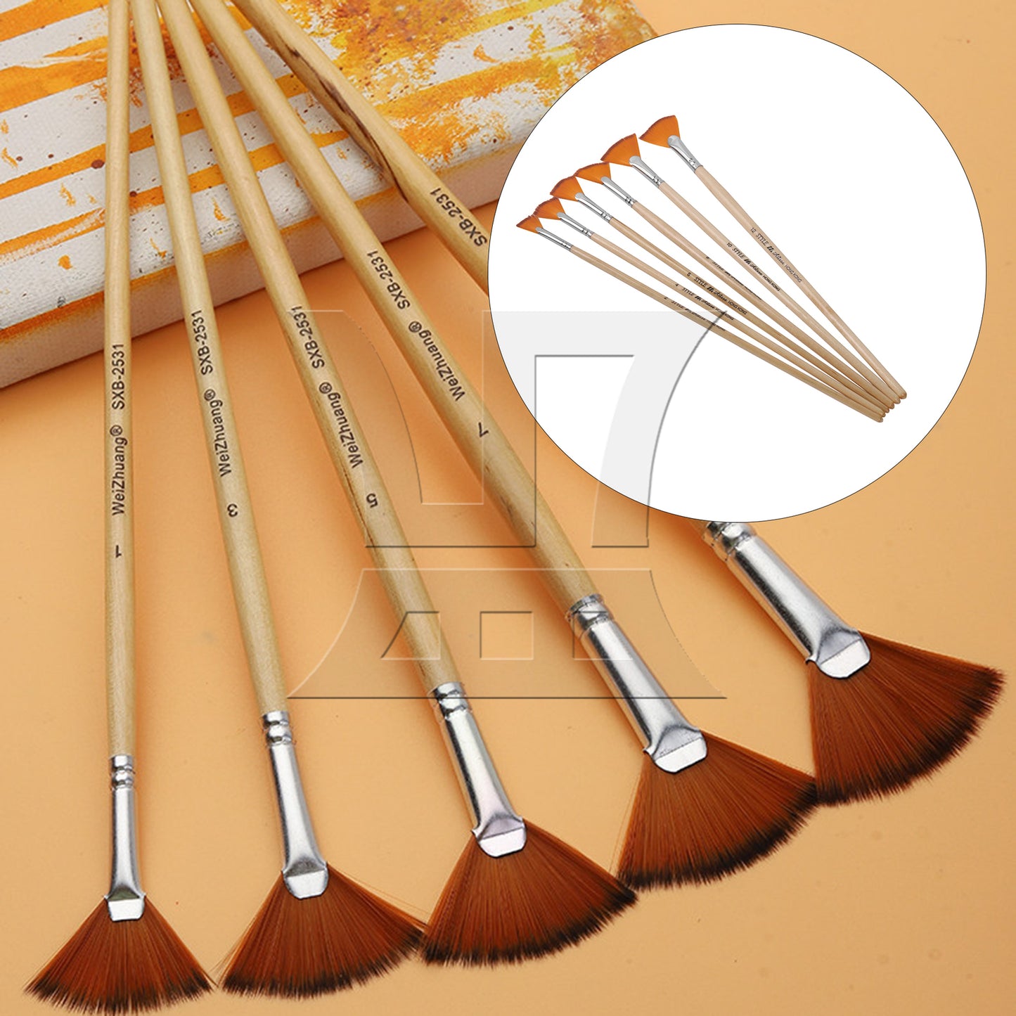 BQLZR 1set (6-In-1) Fan-Shaped Oil Paint Brush for Art Creation Art Painting