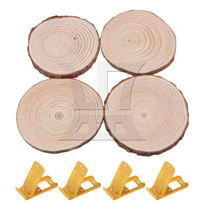 BQLZR 4x Natural Pine Wood Slices Circles with Tree Bark Log Discs 14-16cm Dia