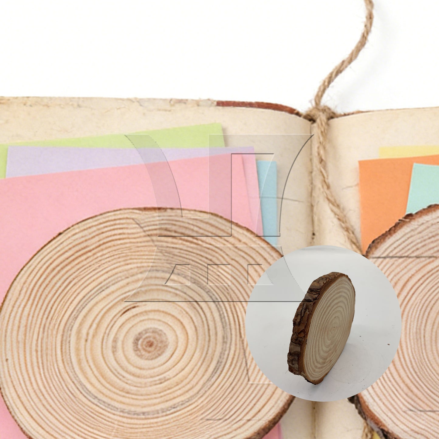 BQLZR 4x Natural Pine Wood Slices Circles with Tree Bark Log Discs 14-16cm Dia