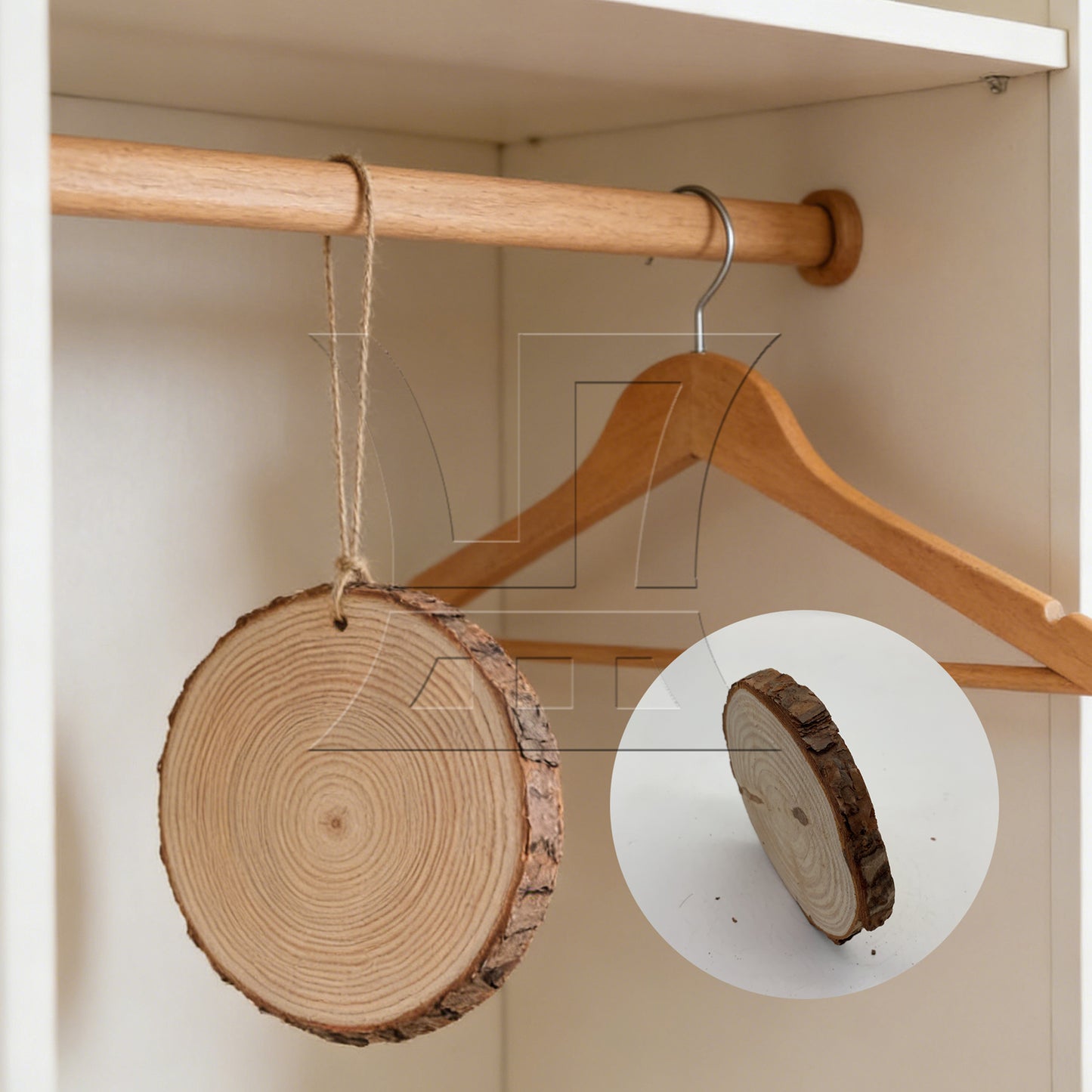 BQLZR 4x Natural Pine Wood Slices Circles with Tree Bark Log Discs 14-16cm Dia