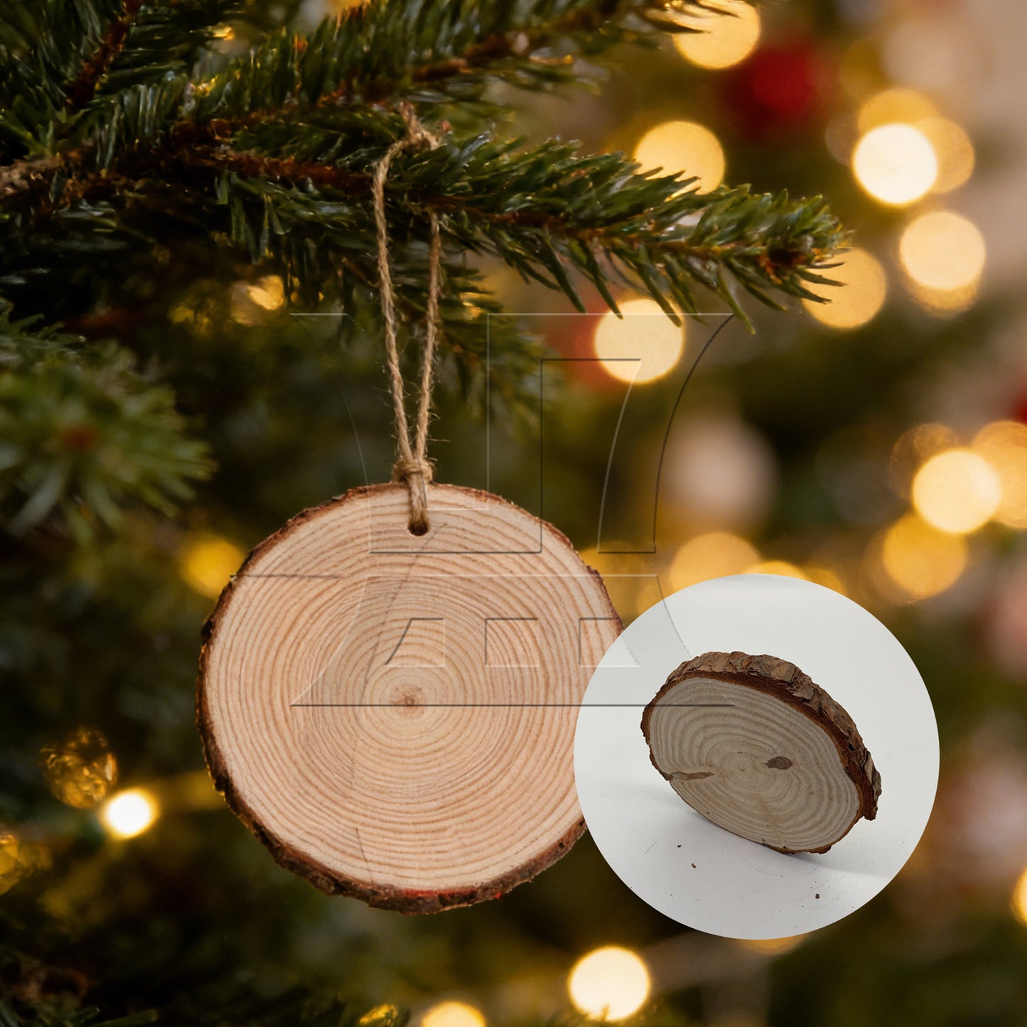 BQLZR 4x Natural Pine Wood Slices Circles with Tree Bark Log Discs 14-16cm Dia