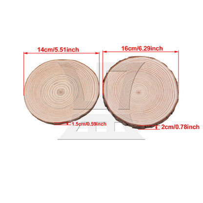 BQLZR 4x Natural Pine Wood Slices Circles with Tree Bark Log Discs 14-16cm Dia