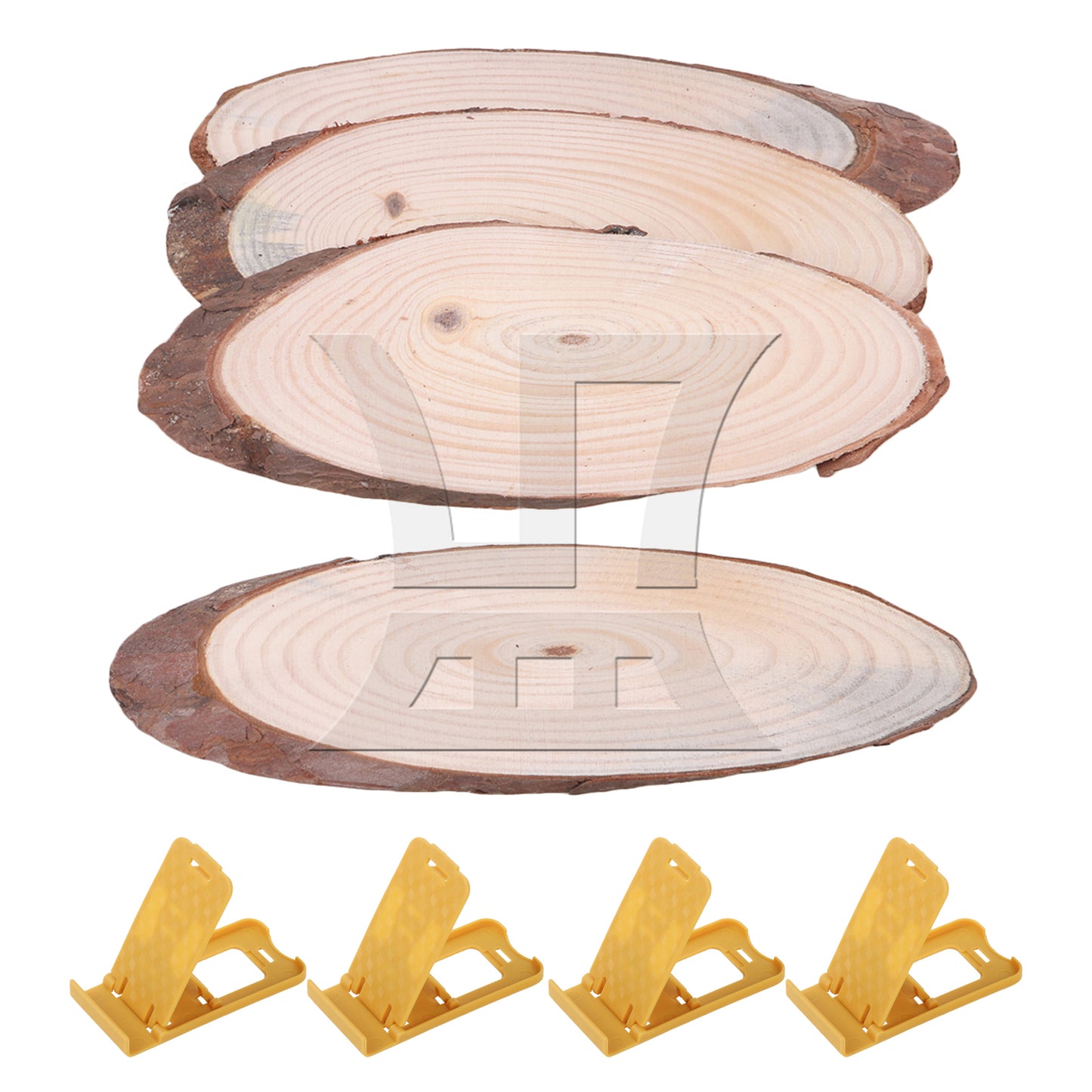 BQLZR 4x Oval Shape Natural Pine Wood Log Slice Circle with Tree Bark 7.09-7.87inch