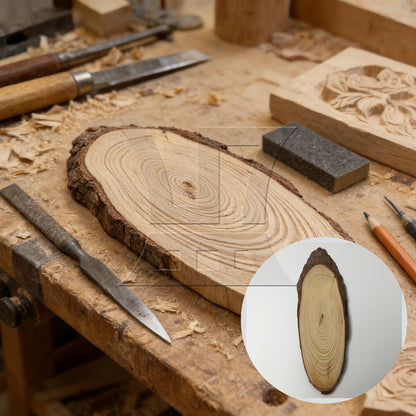 BQLZR 4x Oval Shape Natural Pine Wood Log Slice Circle with Tree Bark 7.09-7.87inch