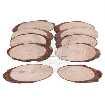 BQLZR 10x Oval Shape Natural Pine Wood Log Slice Circle with Tree Bark 14x6CM BQLZR