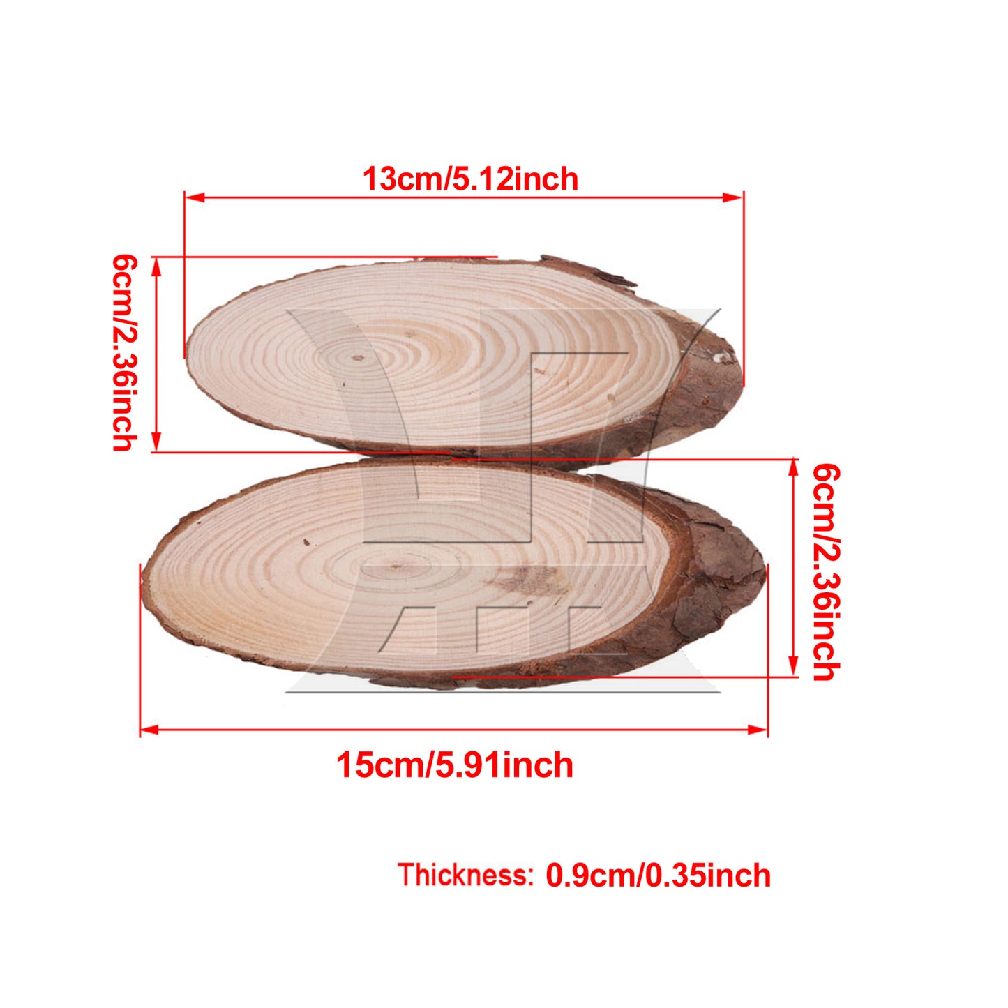BQLZR 10x Oval Shape Natural Pine Wood Log Slice Circle with Tree Bark 14x6CM BQLZR