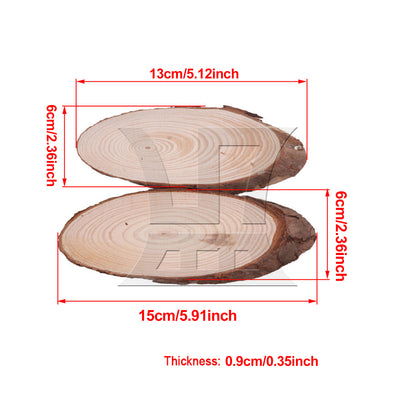 BQLZR 10x Oval Shape Natural Pine Wood Log Slice Circle with Tree Bark 14x6CM BQLZR