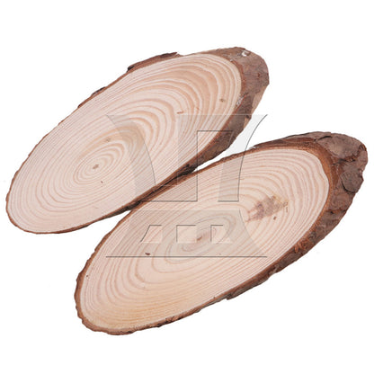 BQLZR 10x Oval Shape Natural Pine Wood Log Slice Circle with Tree Bark 14x6CM BQLZR