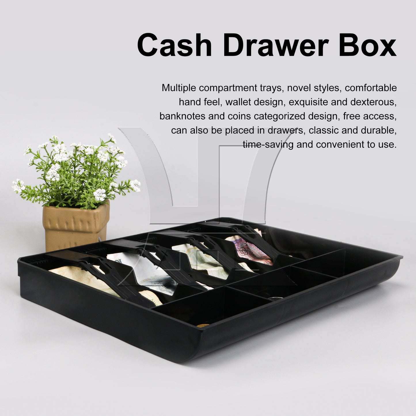 BQLZR Coin And Bills Tray Cash Drawer Case Replace 4 Bills 3 Coins Storage Box Black