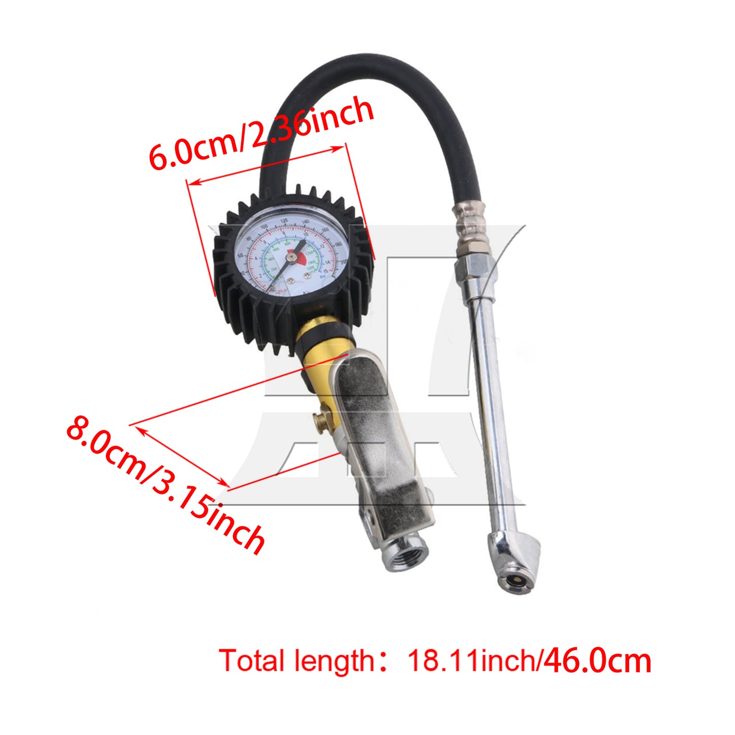 BQLZR 220 PSI Air Chuck Car Trucks With Dial Tire Inflator Gauge Dual Flexible Hose