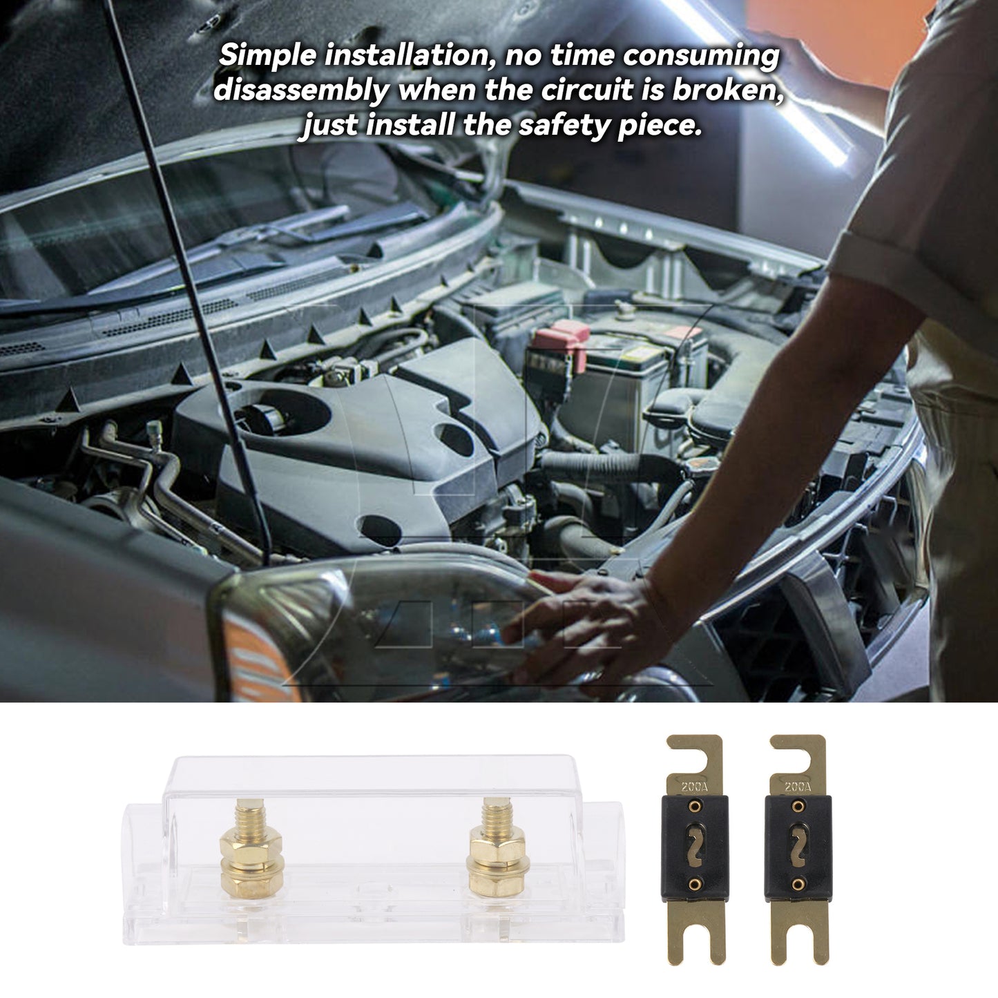 BQLZR 3 Pieces 200 Amp Bolt Down Fuses Gold Plated Pure Copper 32V w/ Holder for Car