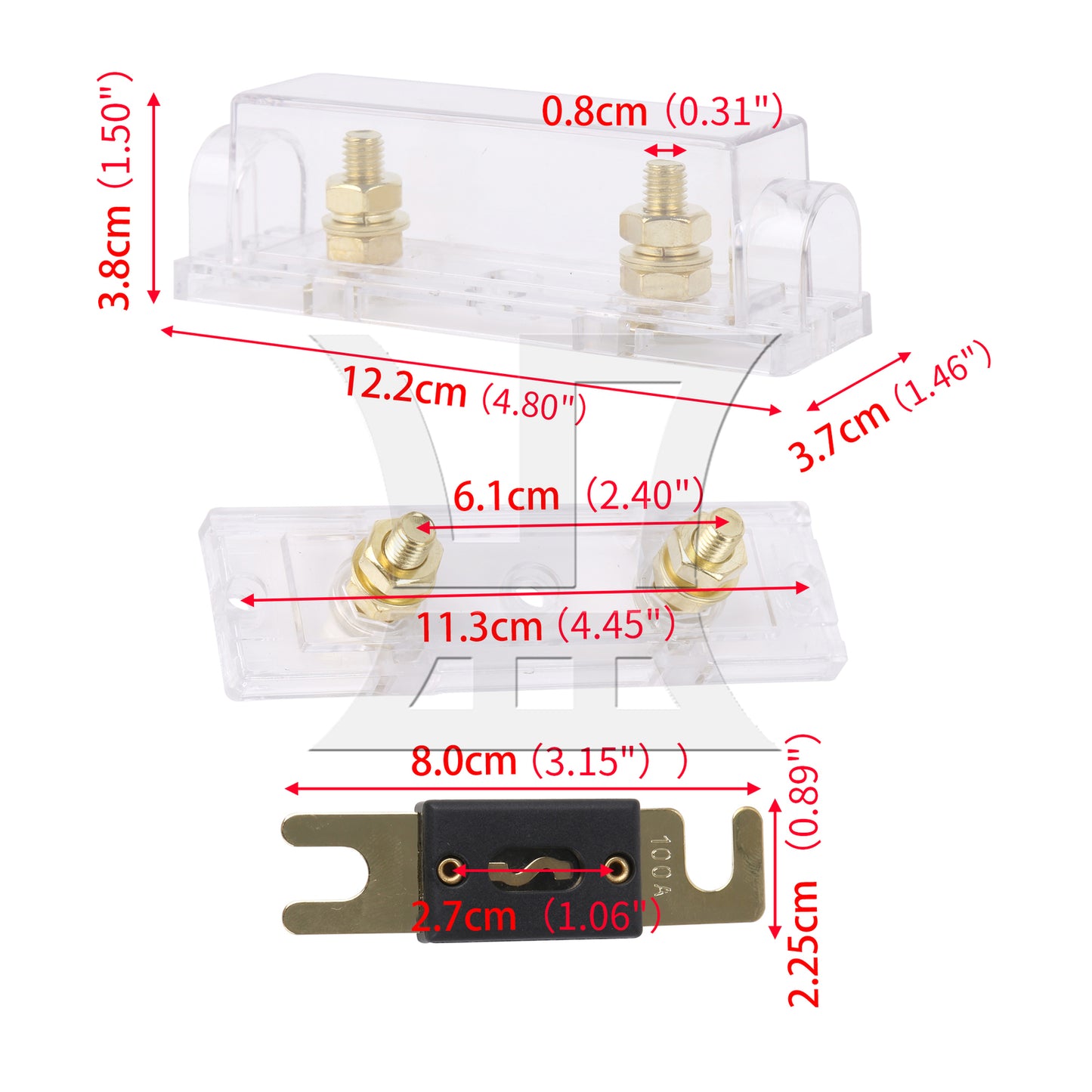 BQLZR 3 Pieces 200 Amp Bolt Down Fuses Gold Plated Pure Copper 32V w/ Holder for Car