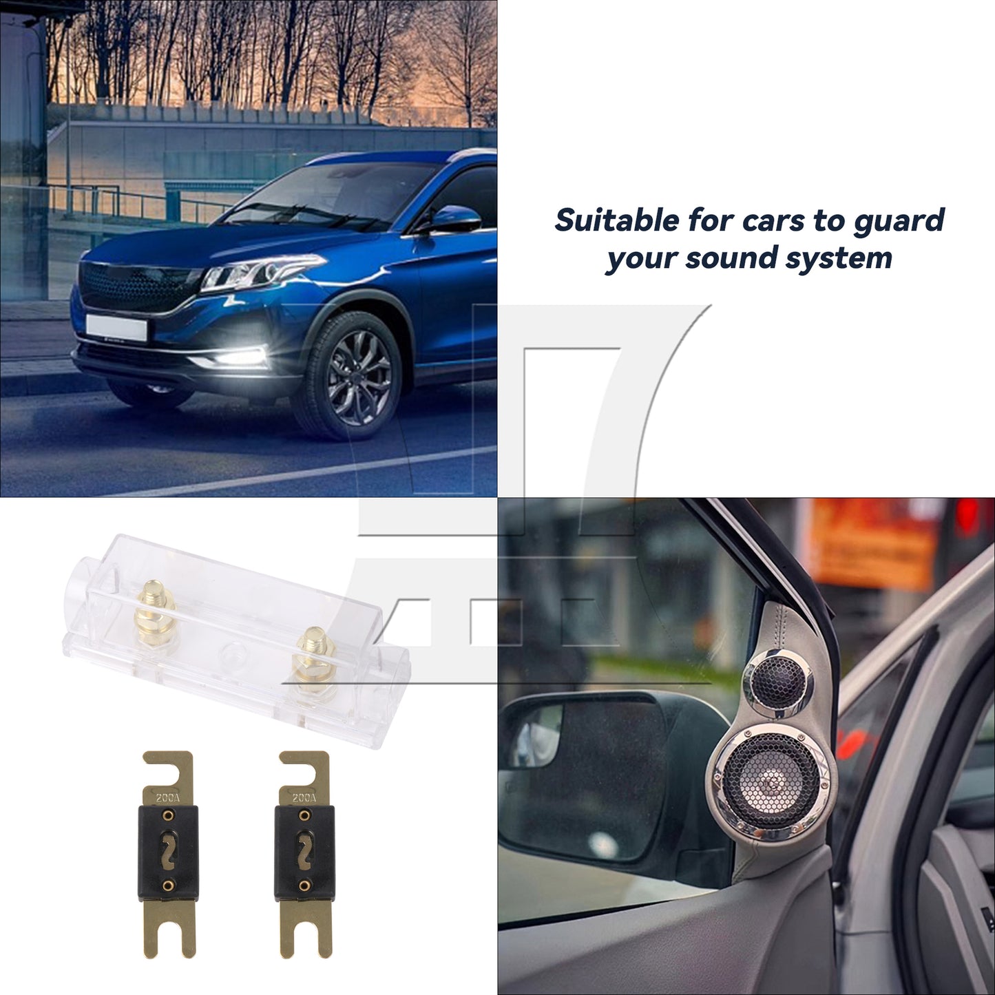 BQLZR 3 Pieces 200 Amp Bolt Down Fuses Gold Plated Pure Copper 32V w/ Holder for Car