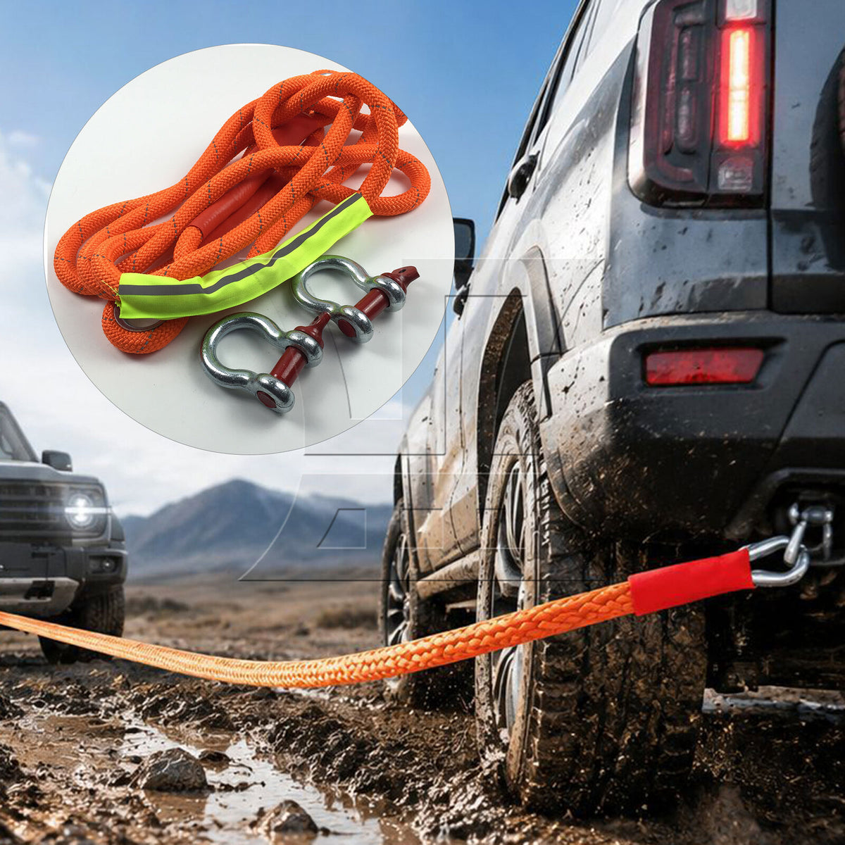 BQLZR 1 Set Orange Nylon Recovery Tow Rope 13.12ft 39683LBS for Winter Snow Backup Tool