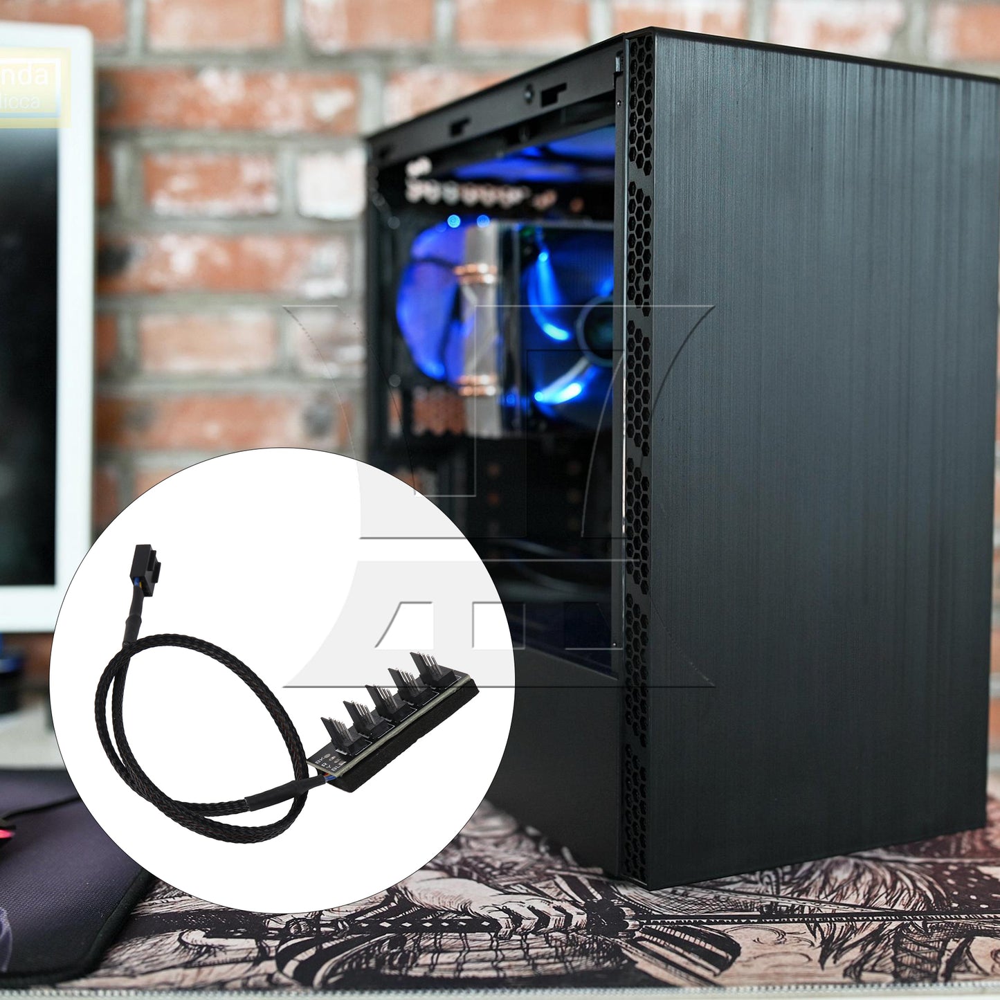 BQLZR Black 40.5cm 4-Port Fan Hub Splitter Power Cable for 5 Way PWM Fans