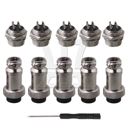 BQLZR Aviation Plug 4-Pin 16mm GX16-4 Metal Male Female Panel Connector Silver